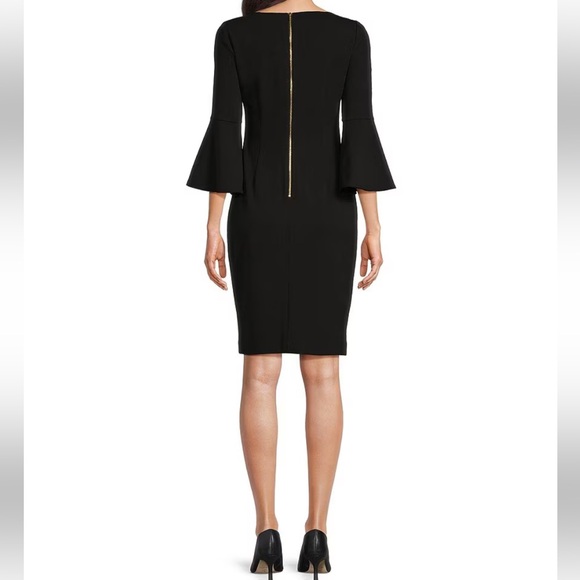 Calvin Klein Boatneck 3/4 Bell-Sleeve Fitted Sheath Dress Knee Length, Black 6 - Picture 13 of 13